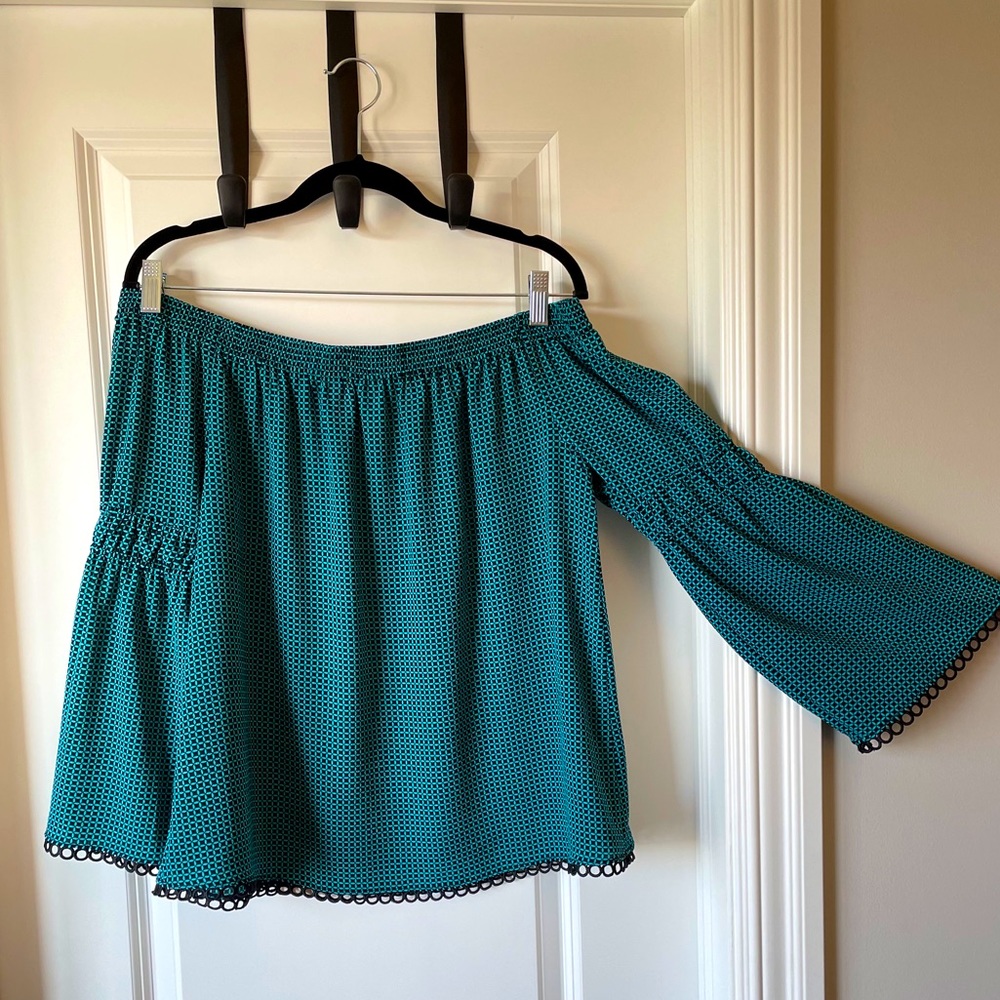 Black and Turquoise Off-the-Shoulder Top